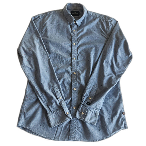 Scotch & Soda Large Locker Loop Cotton Button Down Shirt Blue Patterned - Picture 1 of 9